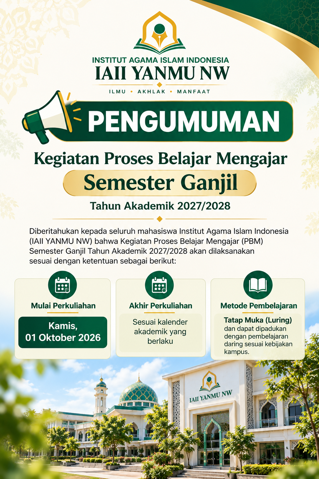 Kegiatan Proses Belajar Mengajar Semester Ganjil 2027/2028